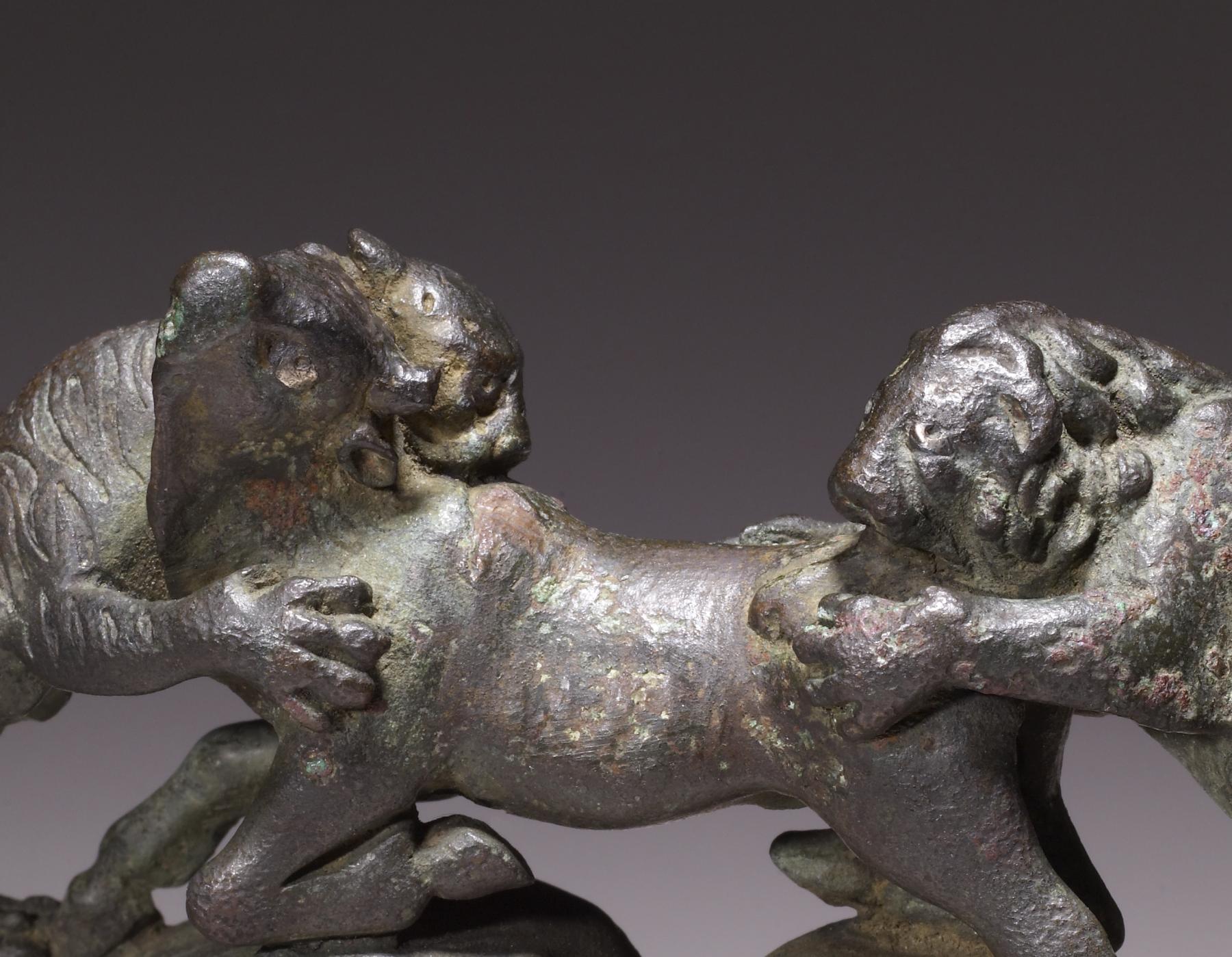 Image for Handle Depicting a Lion and a Tigress Attacking a Bull