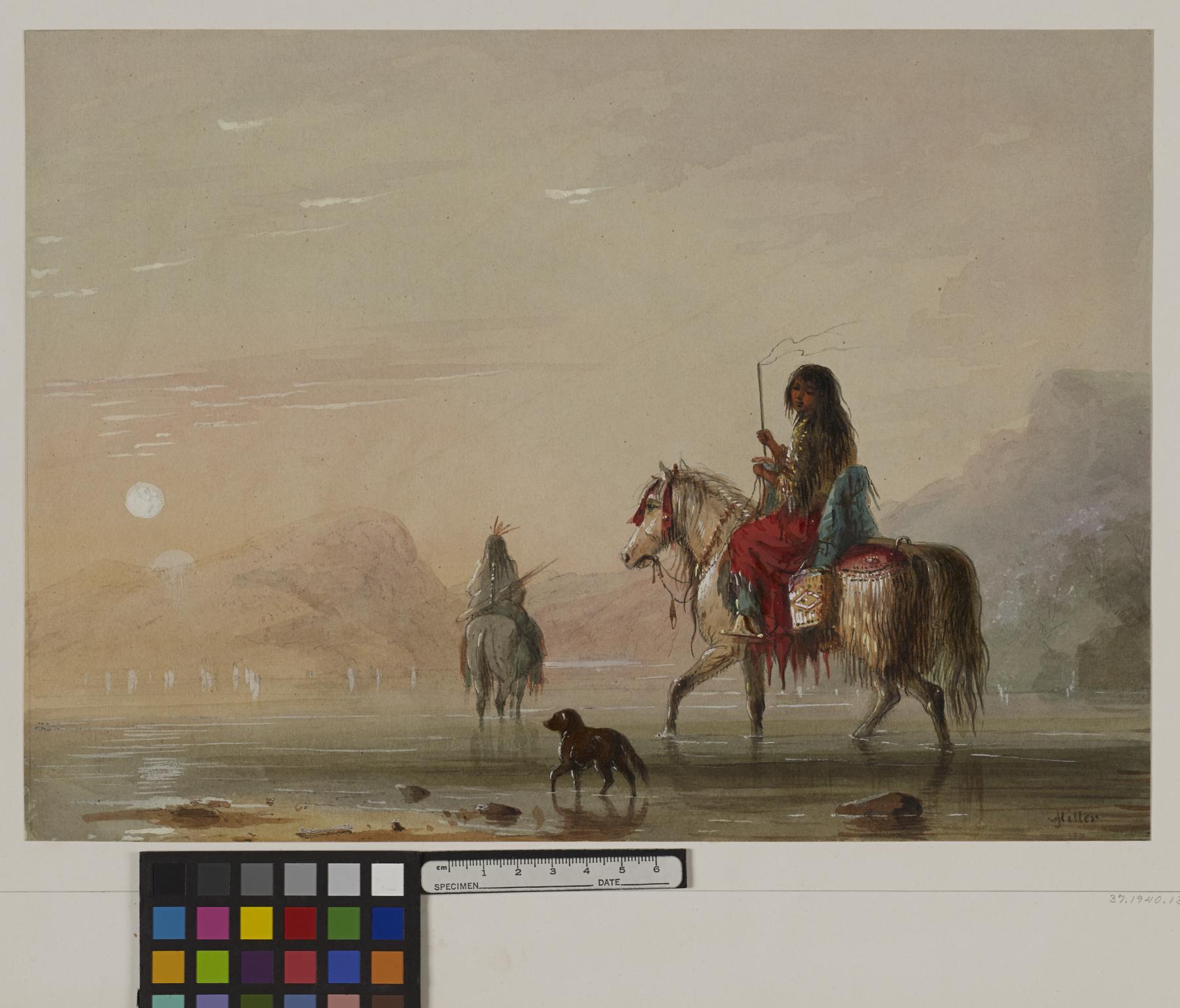 Image for Indian and His Squaw Fording a River