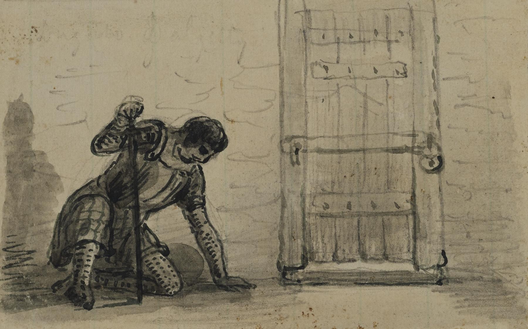 Image for Guard Crouching by Prison Cell Door (from Sir Walters Scott, Legend of Montrose, 1819)