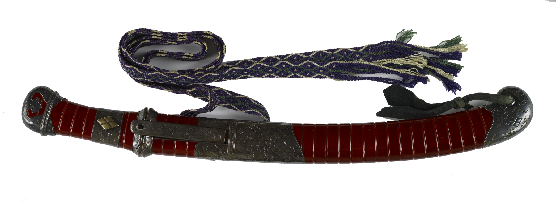 Image for Dagger (aikuchi with blood red lacquer saya and tsuka with silver floral mountings. (includes 51.1247.1-51.1247.3)