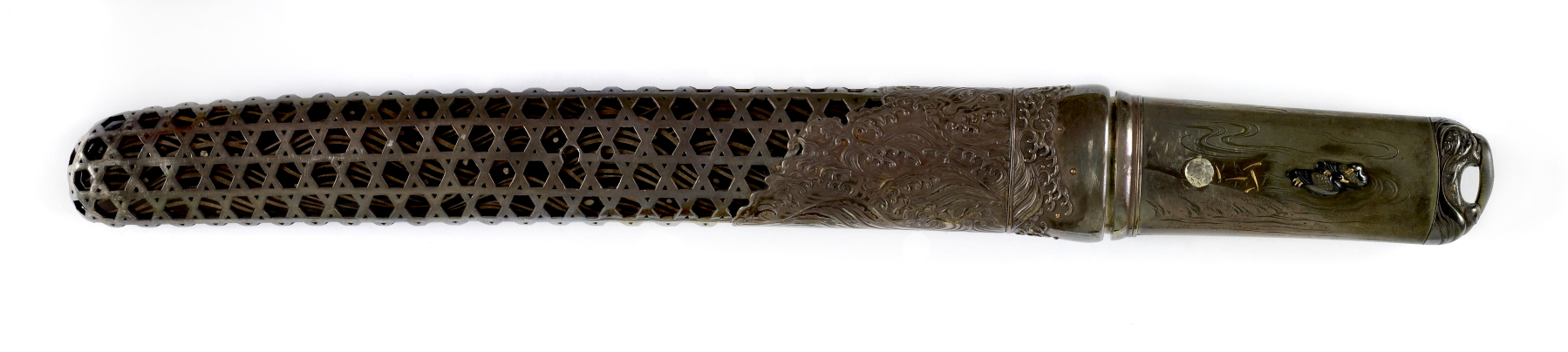 Image for Dagger (aikuchi) with black lacquer saya covered with silver basket weave over gold waves (includes 51.1283.1-51.1283.4)