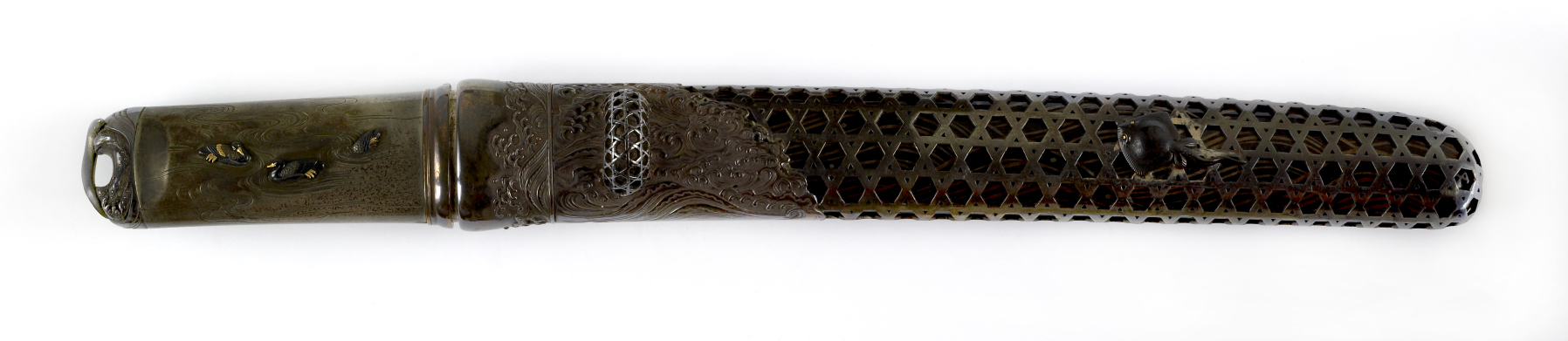 Image for Dagger (aikuchi) with black lacquer saya covered with silver basket weave over gold waves (includes 51.1283.1-51.1283.4)