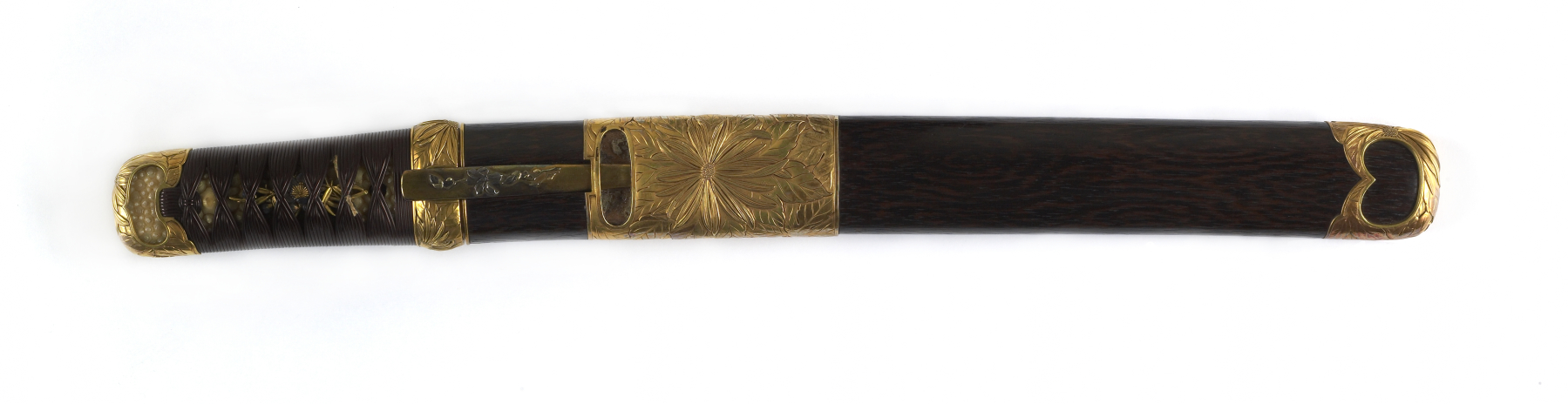 Image for Dagger (aikuchi) with wood saya and gold chrysanthemum mountings (includes 51.1393.1-51.1293.4)