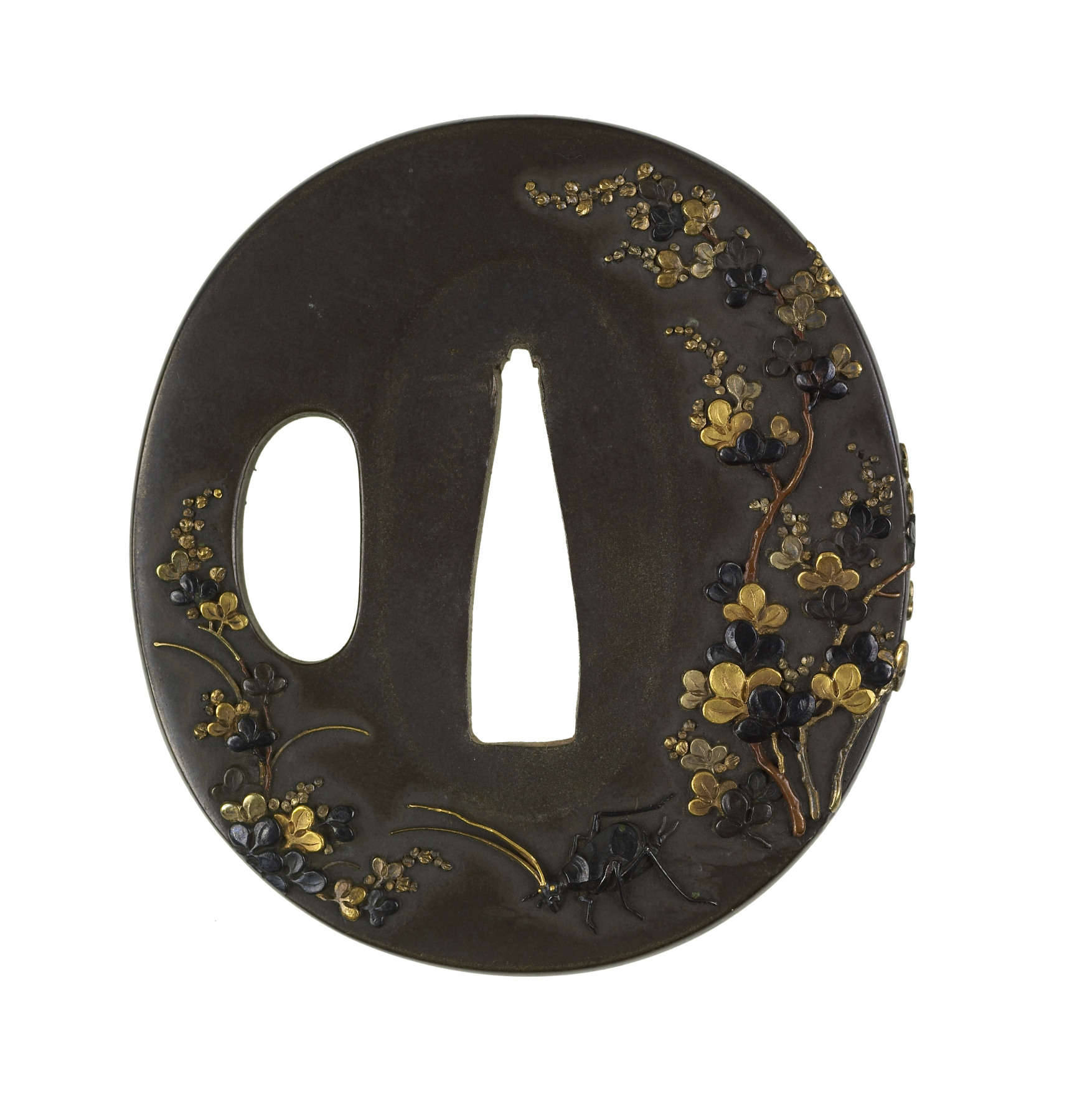 Image for Tsuba with a Cricket and Dragonfly in Bush Clover