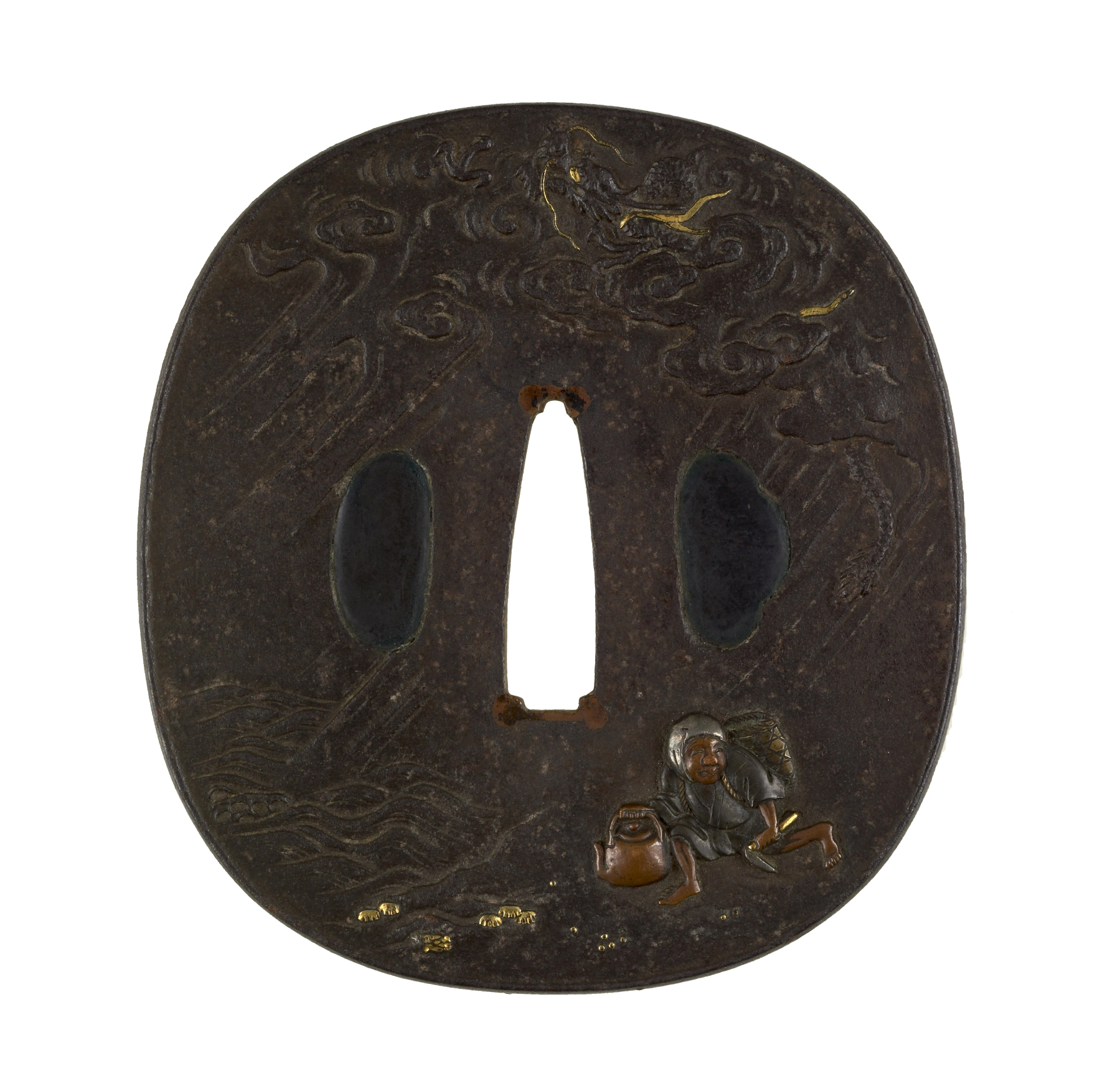 Image for Tsuba with a Tea-leaf Harvester Caught in a Rainstorm