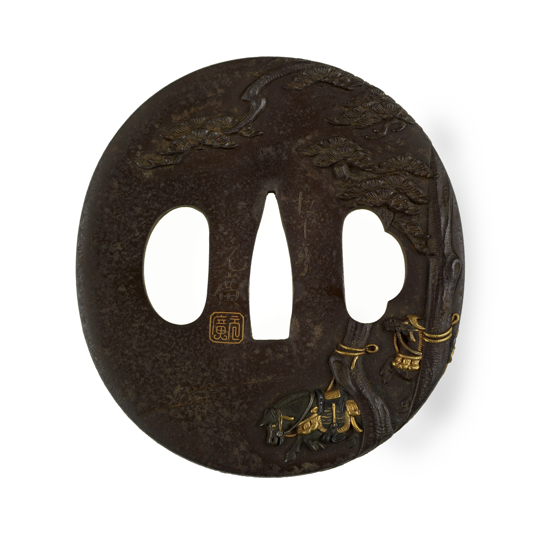 Image for Tsuba with Horses and Court Attendants