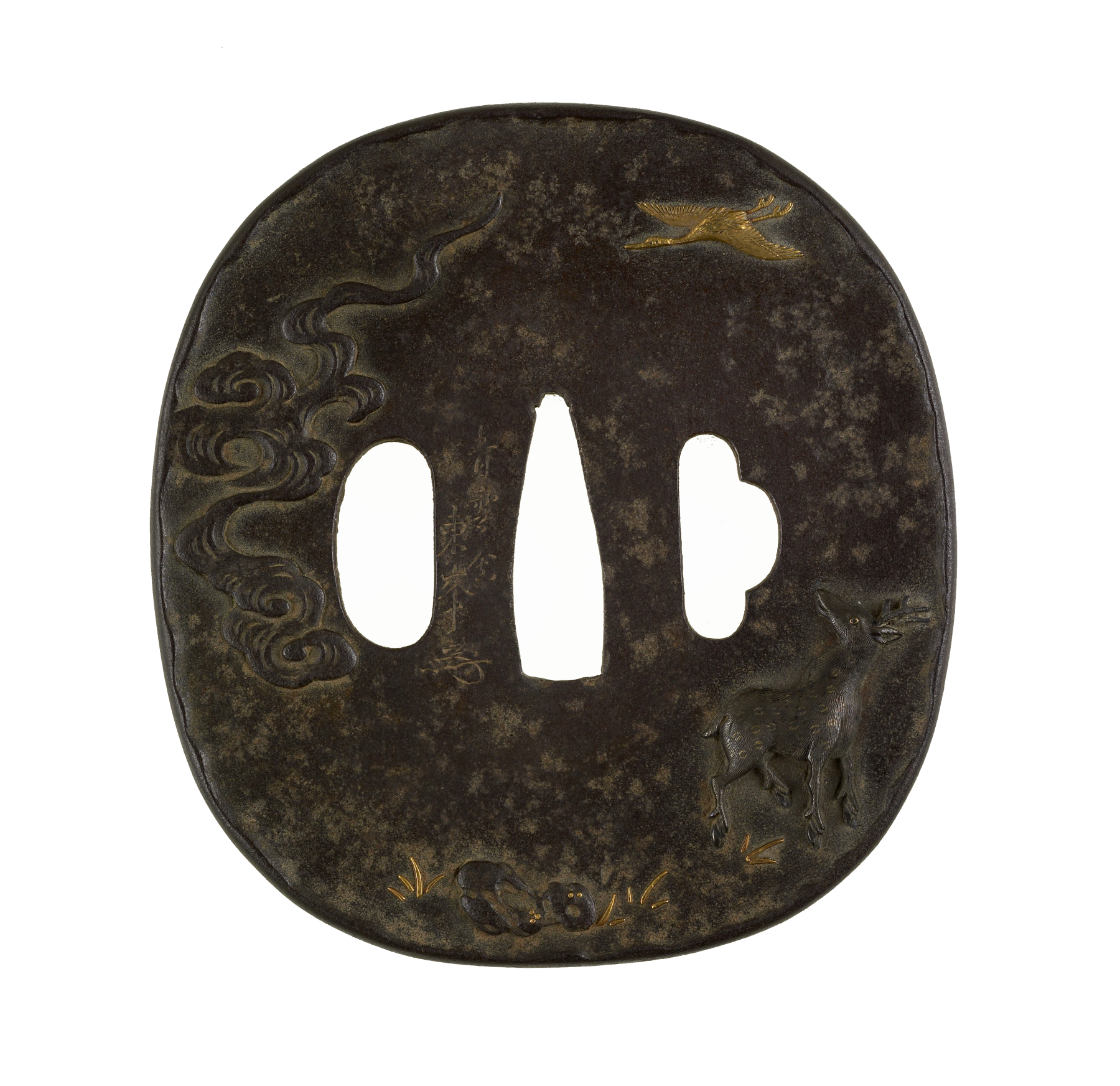 Image for Tsuba with Stag, Crane, Rock, and Fungus