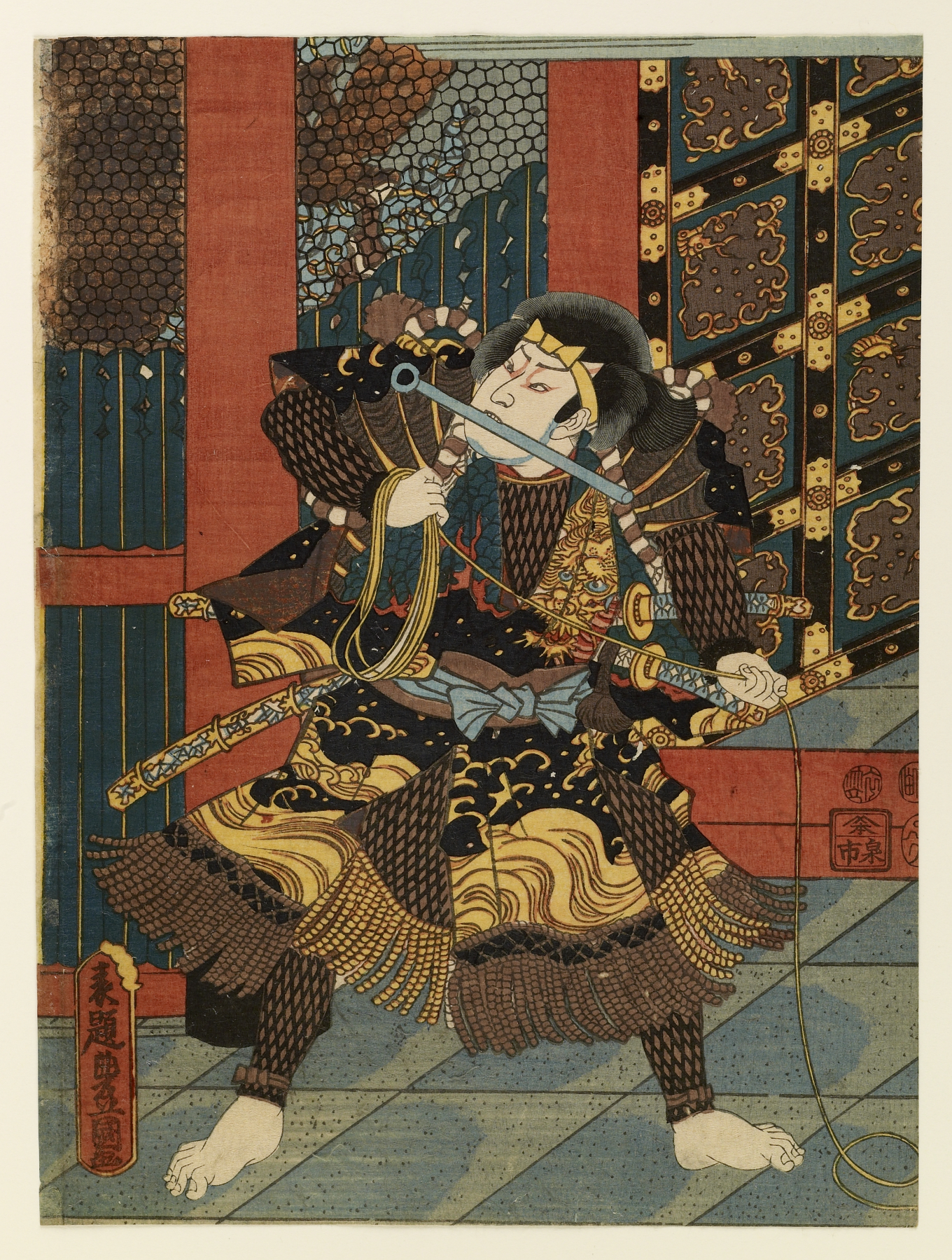 Image for Man at temple gate with a bar in his mouth