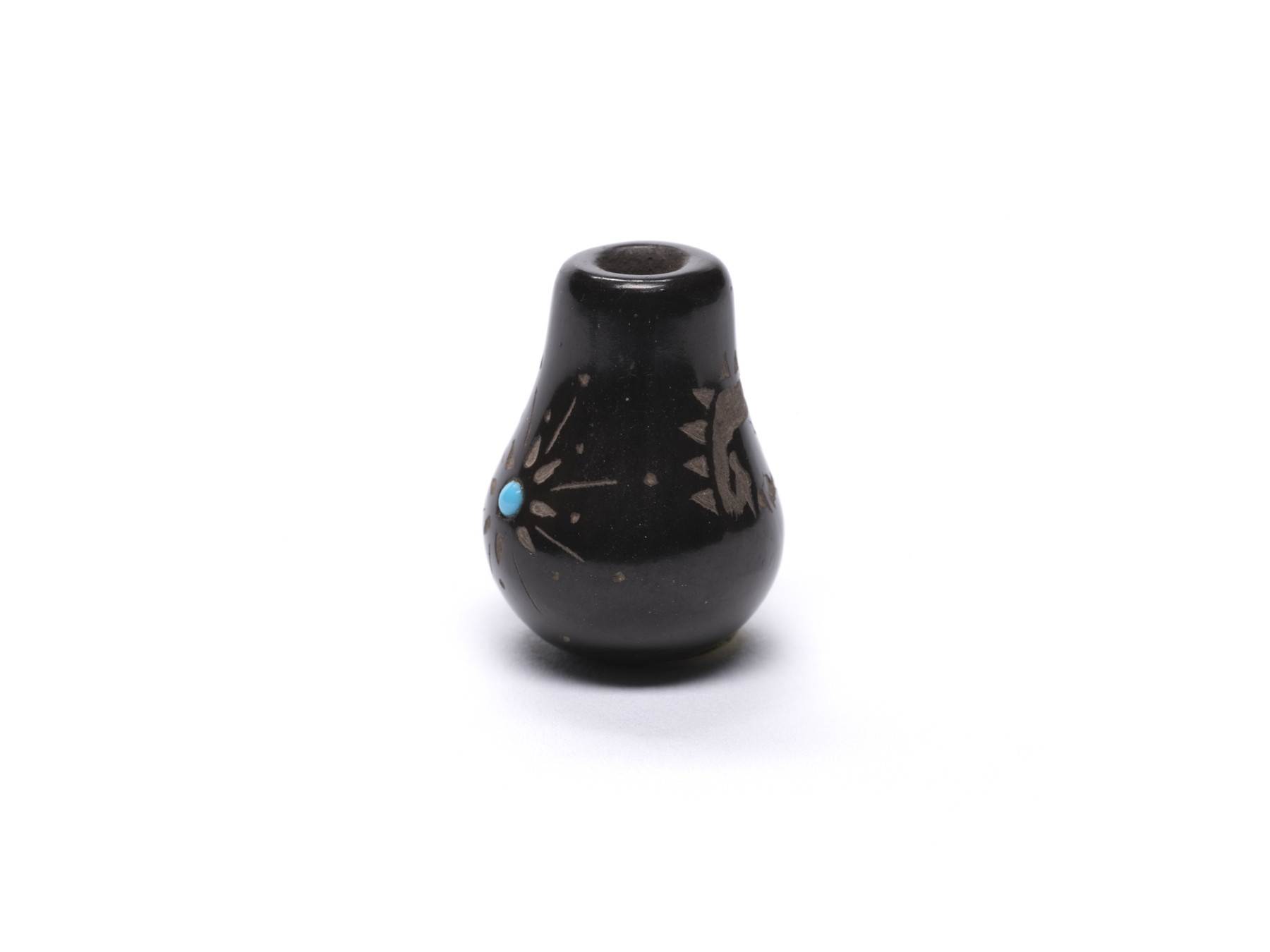 Image for Pear-Shaped Blackwar Miniature Jar, with Turquoise Inset