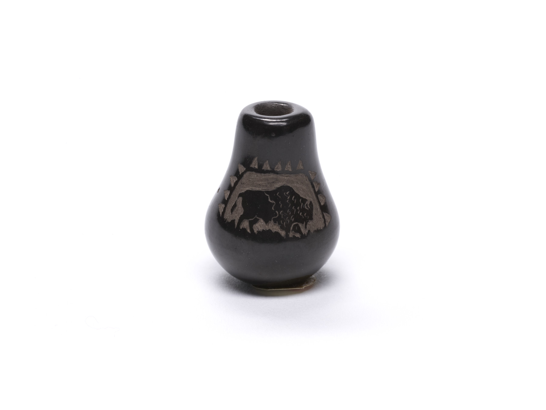 Image for Pear-Shaped Blackwar Miniature Jar, with Turquoise Inset