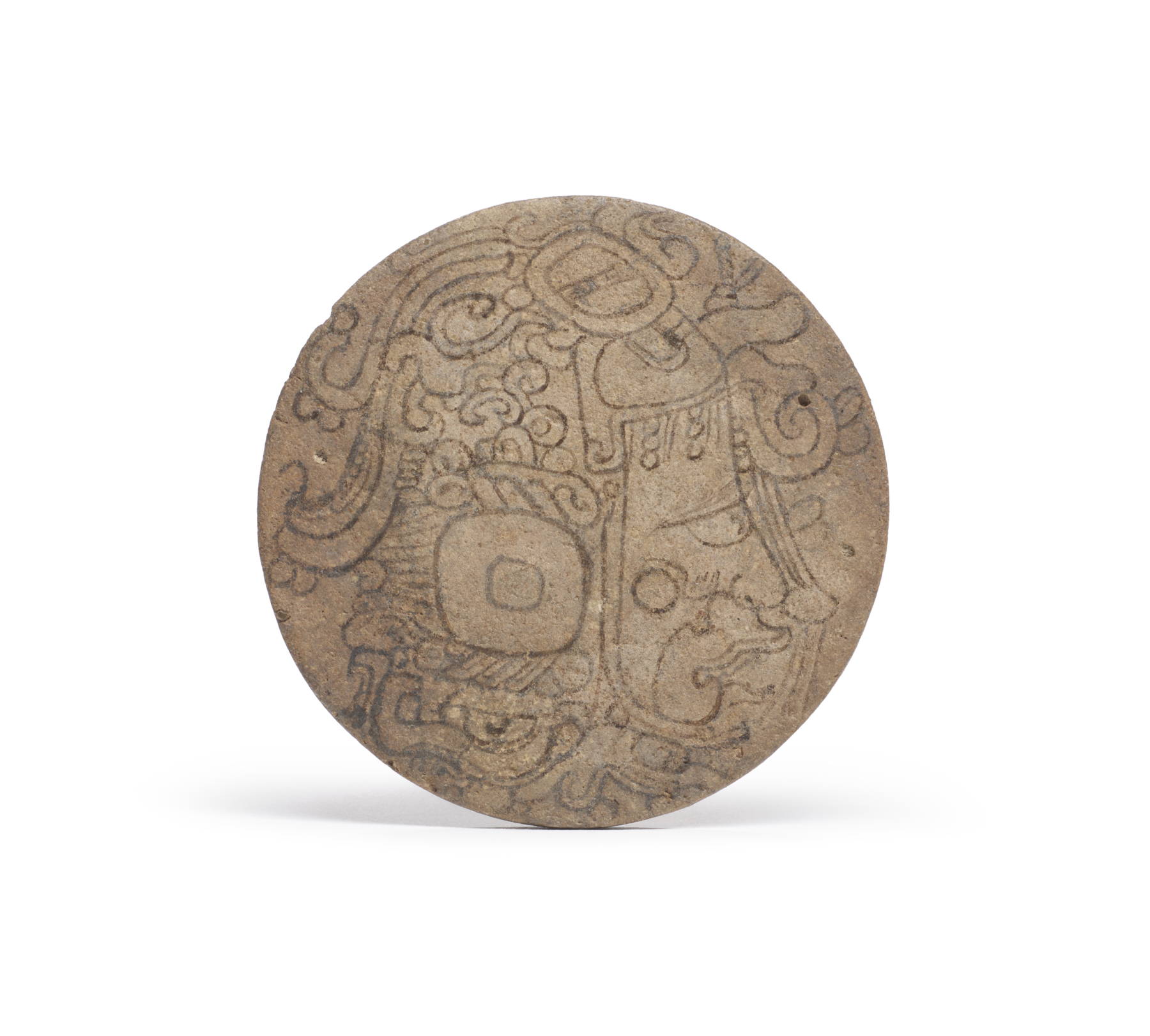 Image for One of a Pair of Maya Painted Earflares with Profile Deity Heads