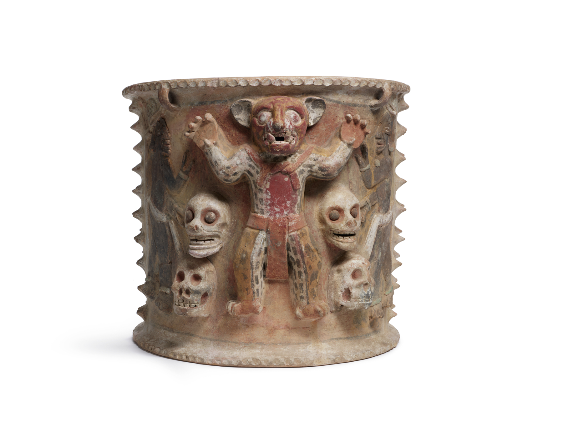 Image for Polychrome Figural Urn with Jaguars and Skulls