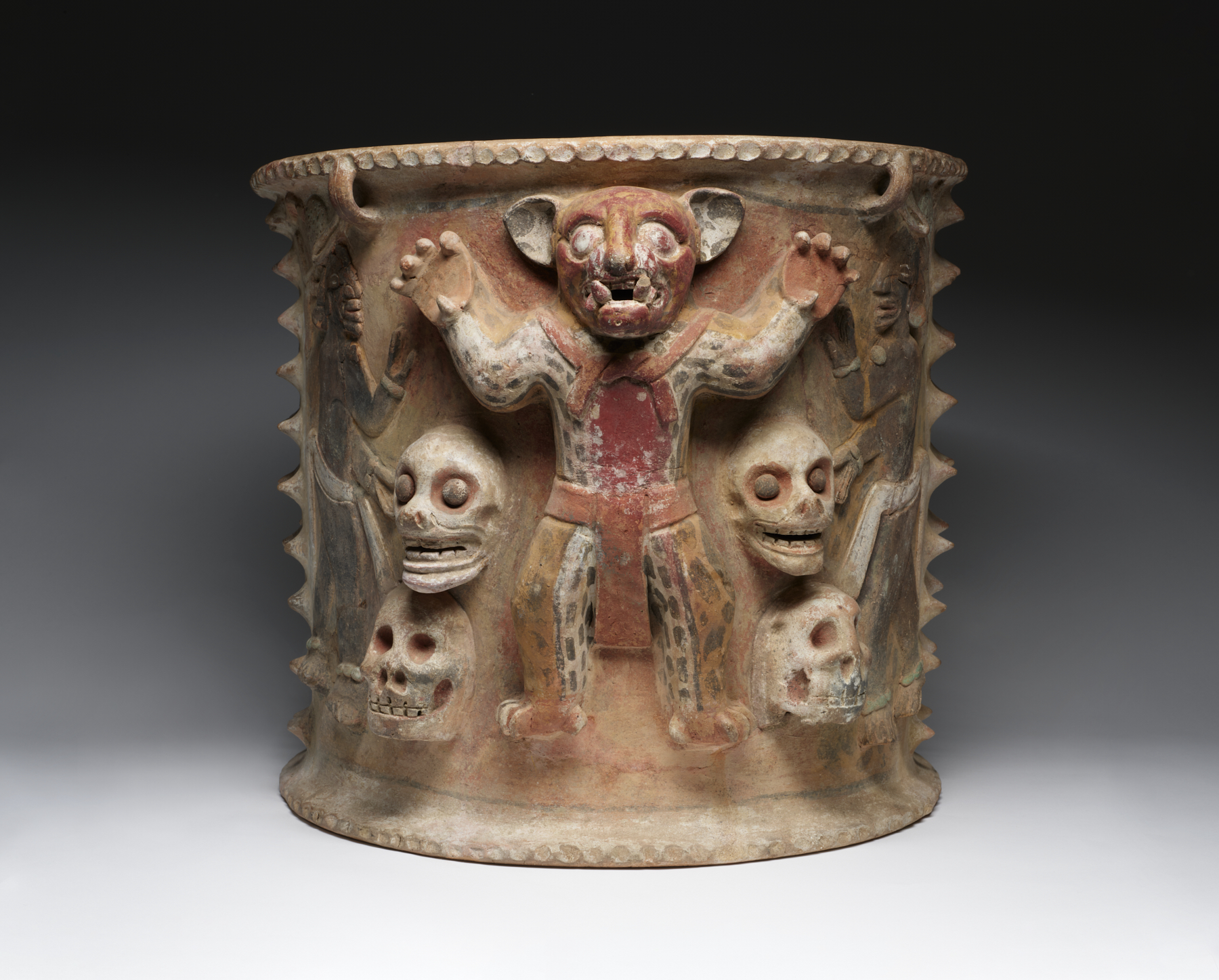 Image for Polychrome Figural Urn with Jaguars and Skulls