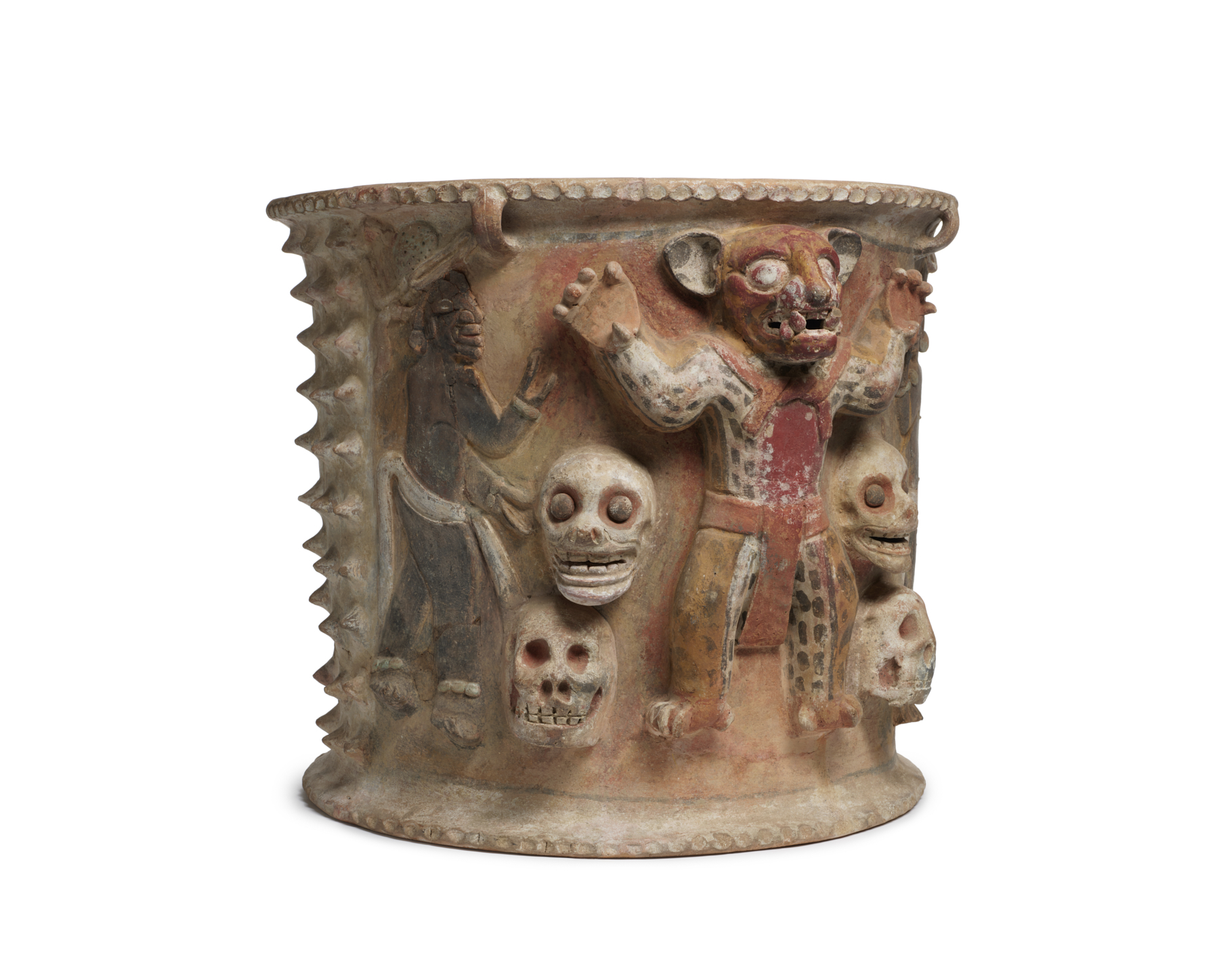 Image for Polychrome Figural Urn with Jaguars and Skulls