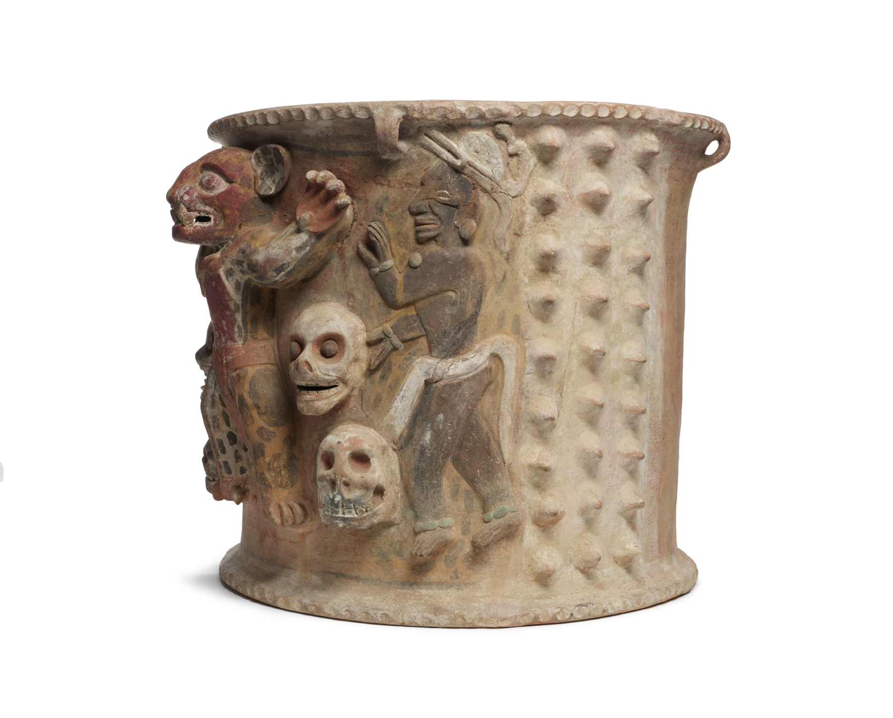 Image for Polychrome Figural Urn with Jaguars and Skulls