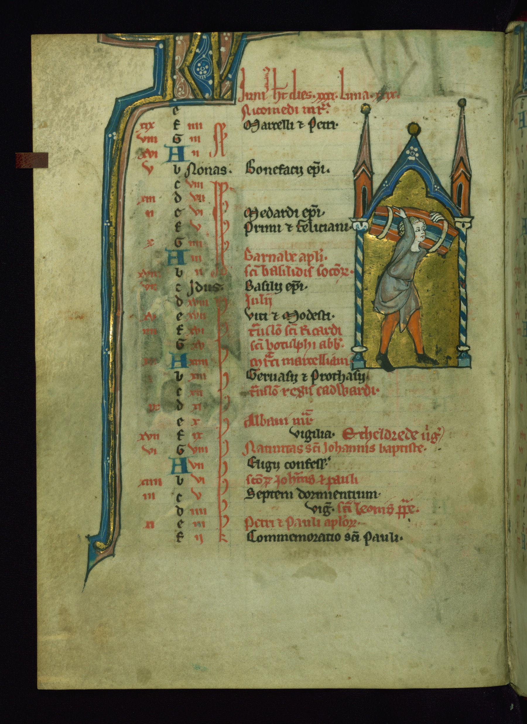 Image for Leaf from Psalter: June Calendar, Man Carrying a Bundle of Wood