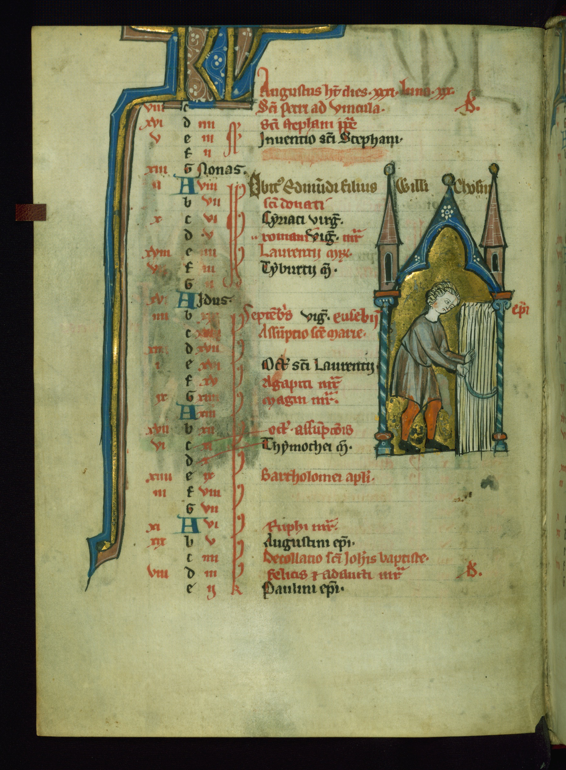Image for Leaf from Psalter: August Calendar, Man Using a Sickle to Reap Crops