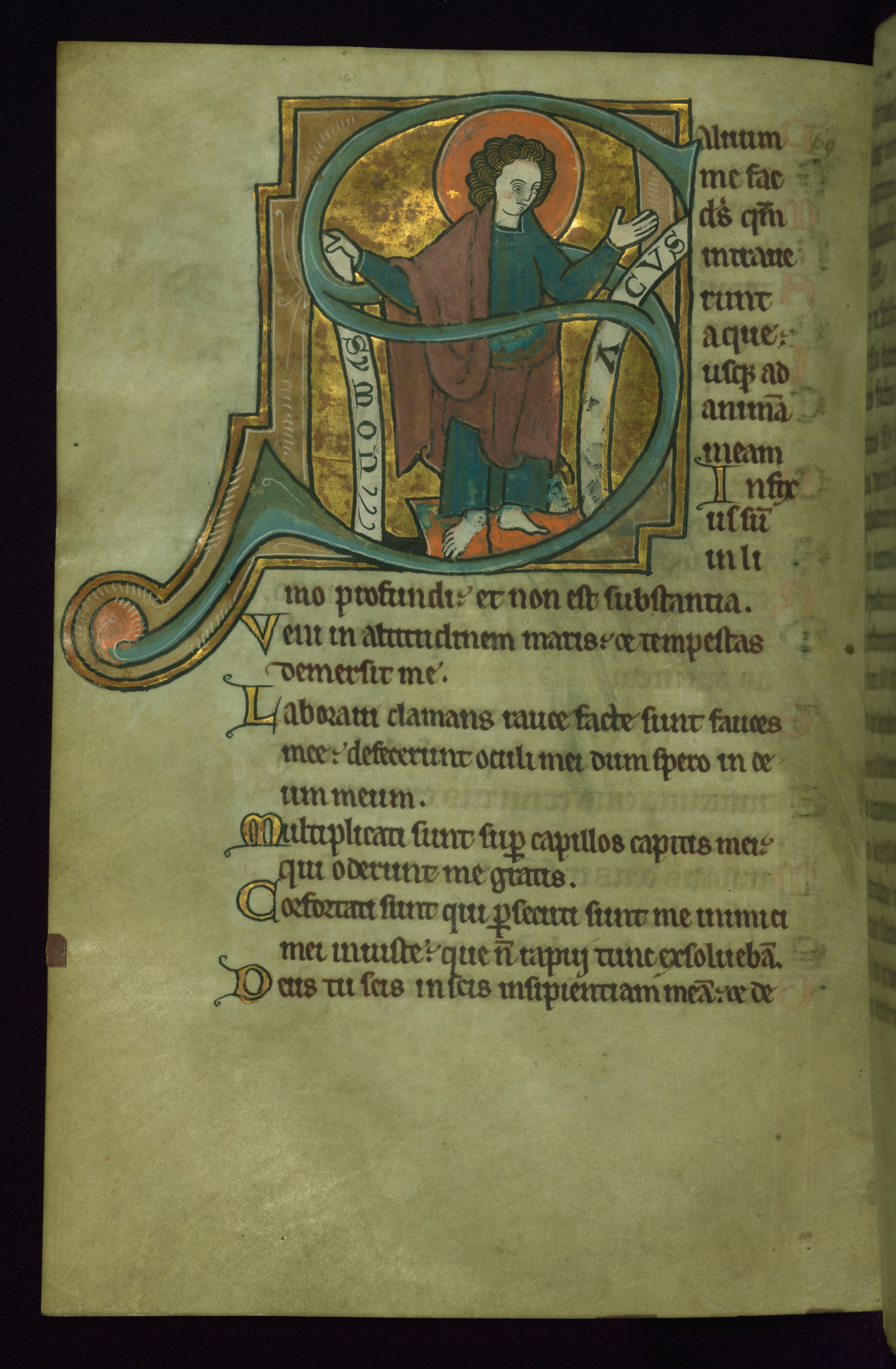 Image for Leaf from the Touke Psalter: Psalm 68, Initial "S" with Saint Simon Trampling Hirtacus (?)