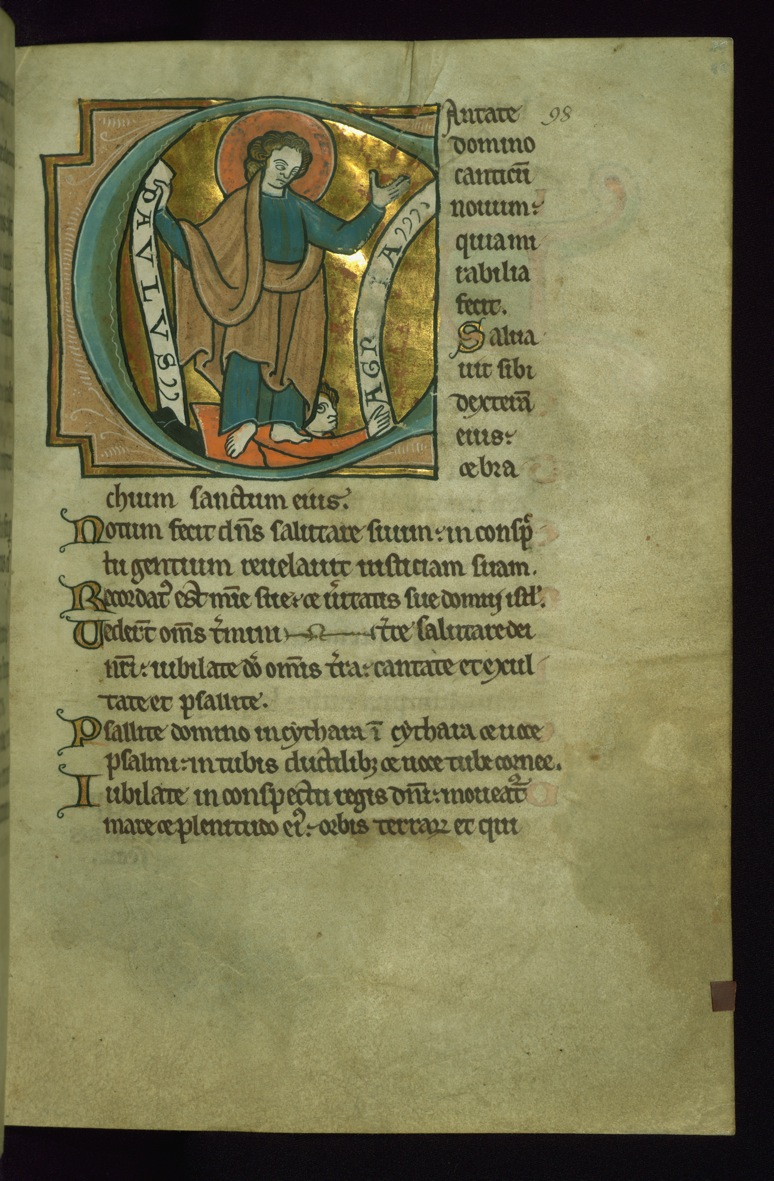 Image for Leaf from the Touke Psalter: Psalm 97, Initial "C" with Saint Paul Trampling Agrippa