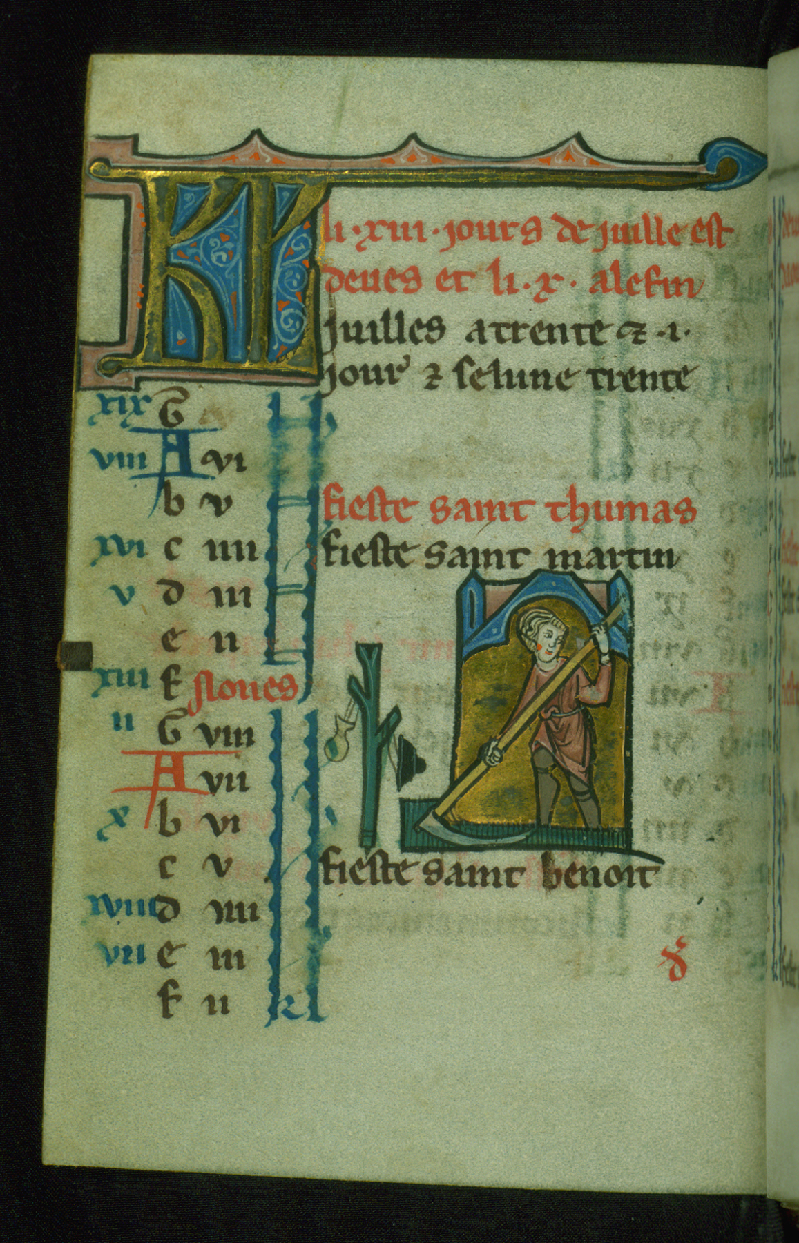 Image for Leaf from Book of Hours: July Calendar, Man Harvesting with a Scythe