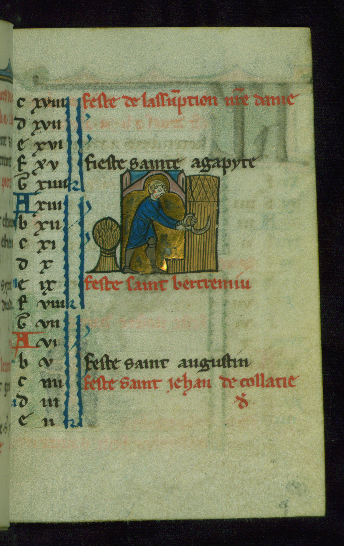 Image for Leaf from Book of Hours: August Calendar, Man Harvesting Wheat with a Sickle