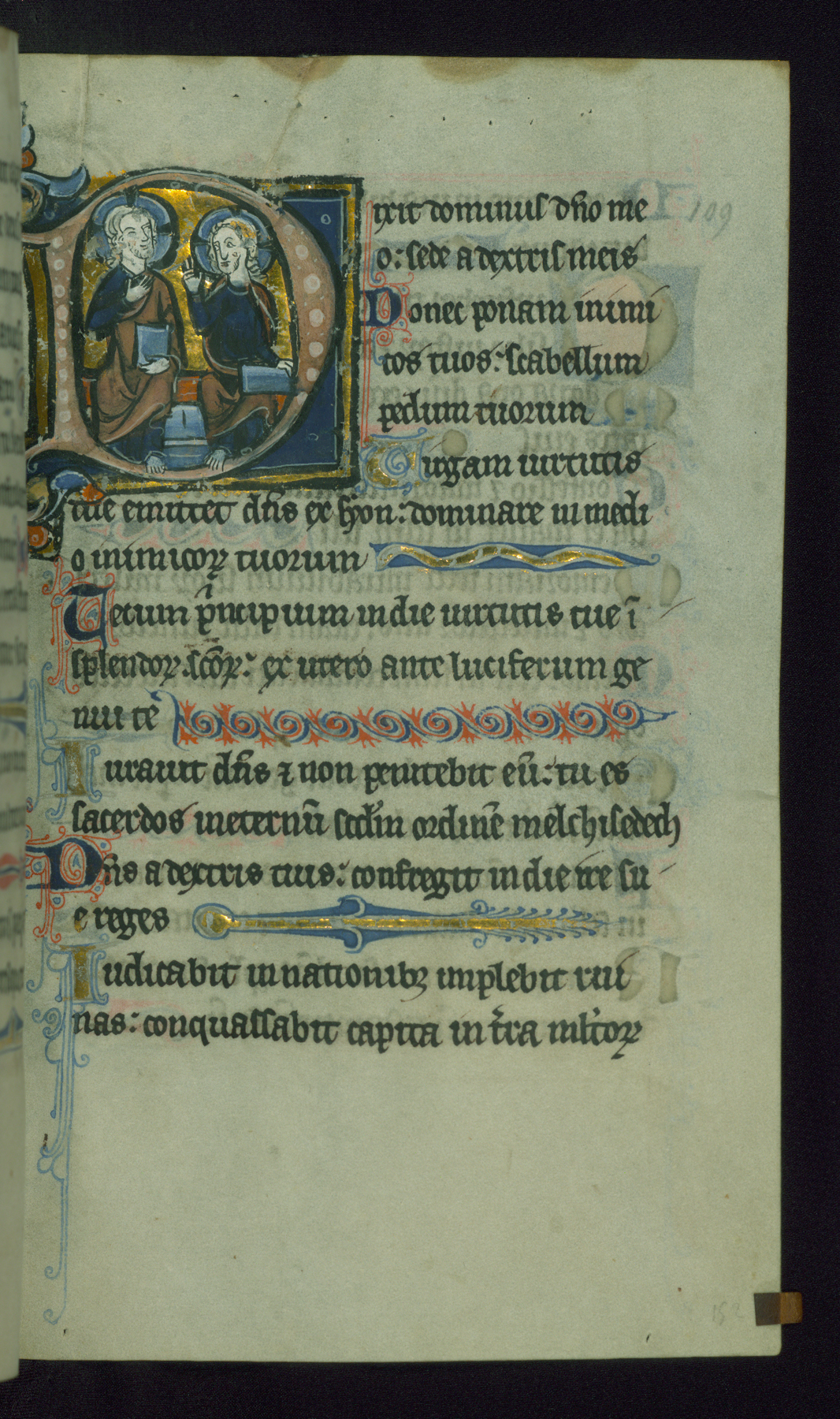 Image for Leaf from Psalter: Psalm 109, Initial D with God the Father and Christ