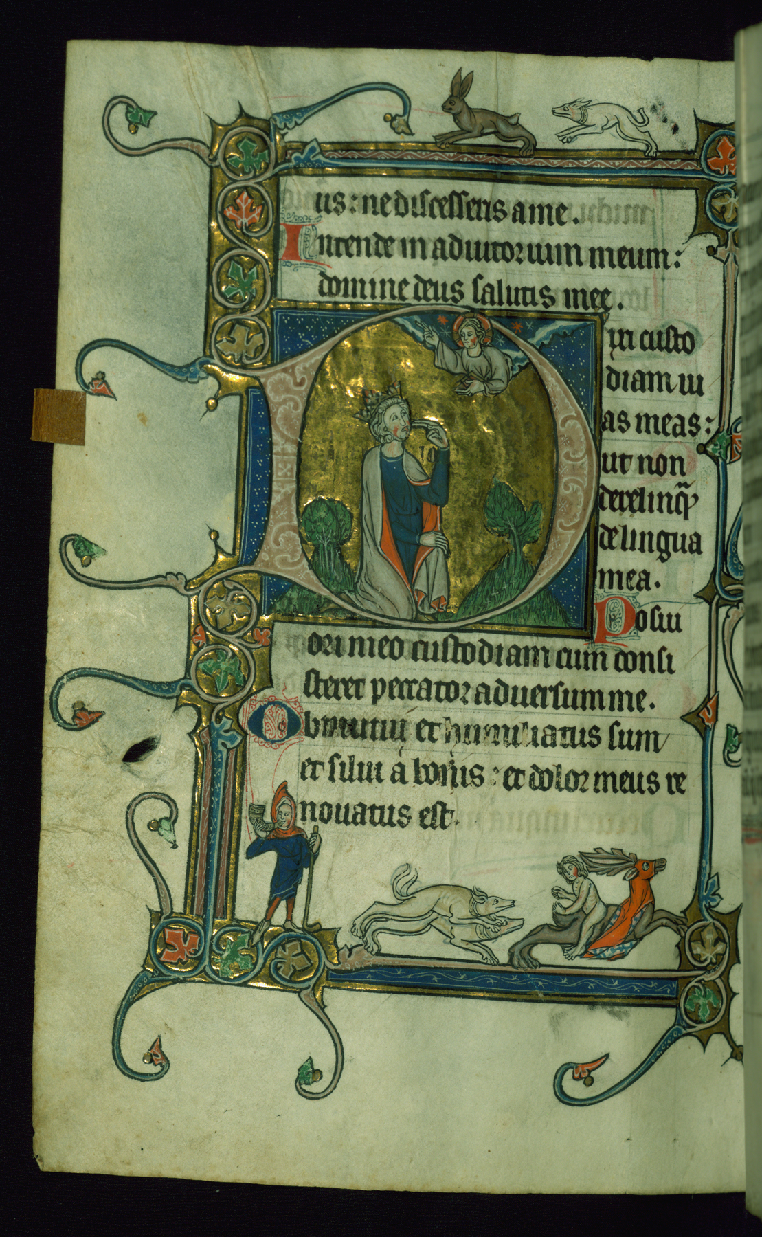 Image for Leaf from Psalter: Psalm 38, Initial D with David Pointing to His Mouth Before God