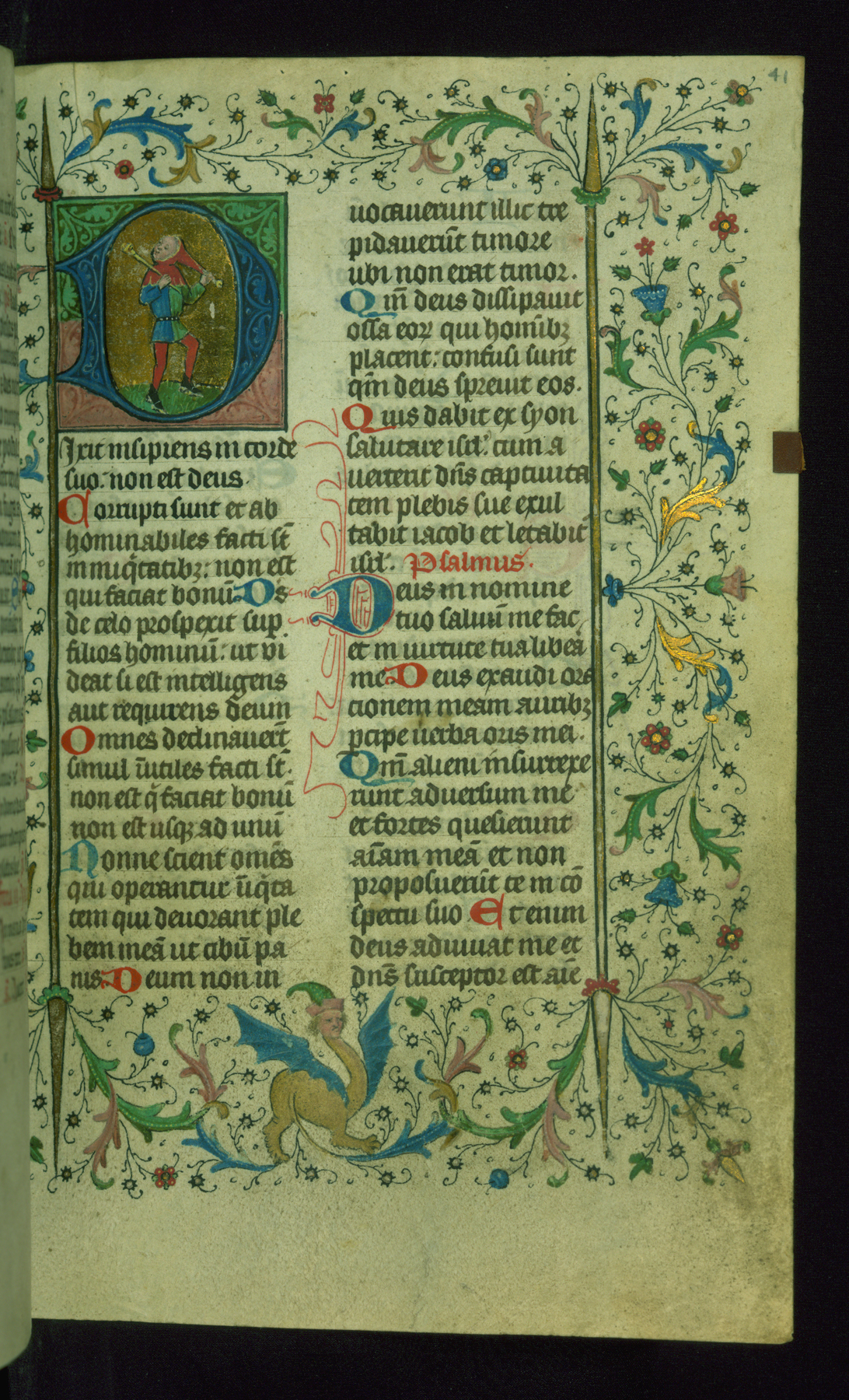 Image for Leaf from Breviary: Psalm 52, Initial D with the Fool
