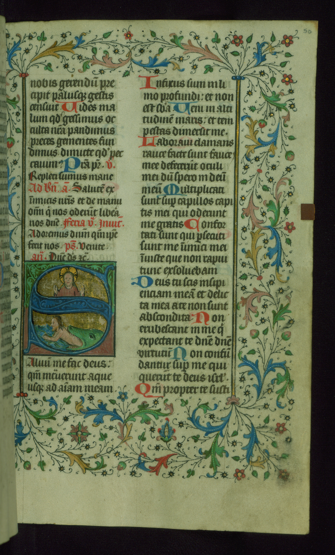 Image for Leaf from Breviary: Psalm 52, Initial S with Christ above Jonah Escaping the Whale