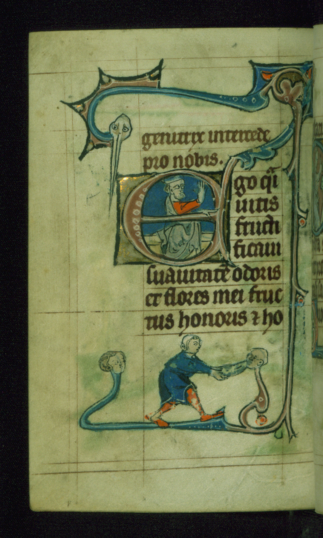 Image for Leaf from Book of Hours: Lauds from Hours of the Virgin, Initial E with King David Blessing