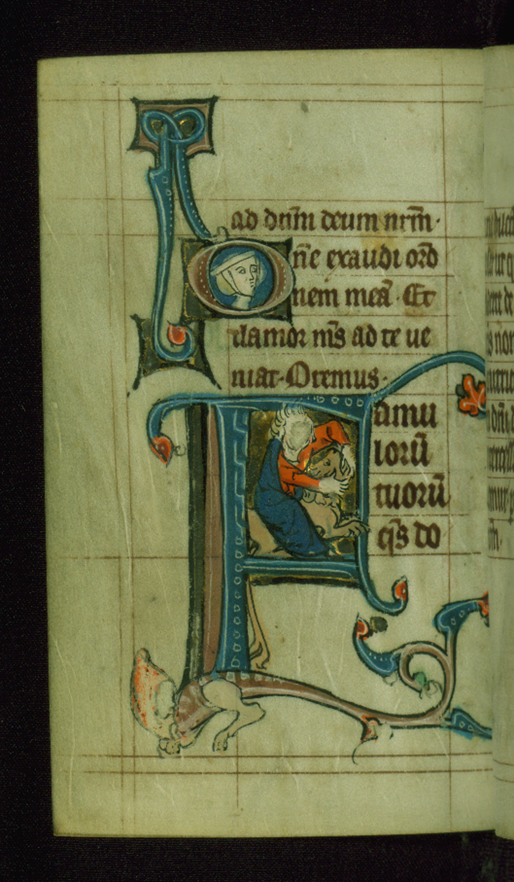 Image for Leaf from Book of Hours: None from Hours of the Virgin, Initial F with Samson Wrestling a Lion