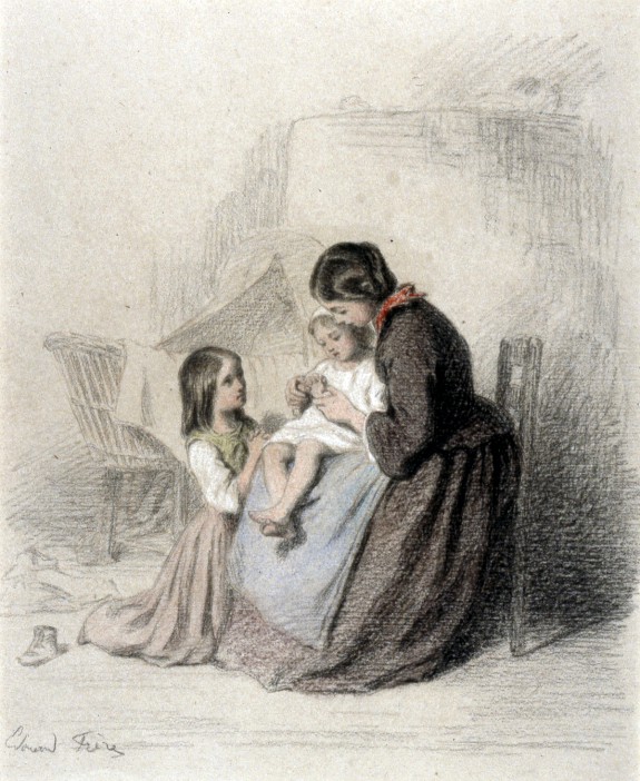 Interior with Woman Teaching Child to Pray