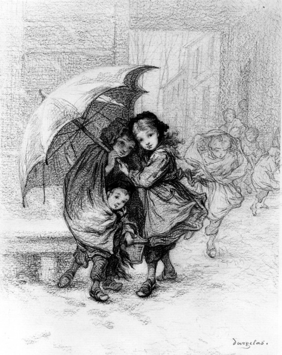 School Children in a Storm