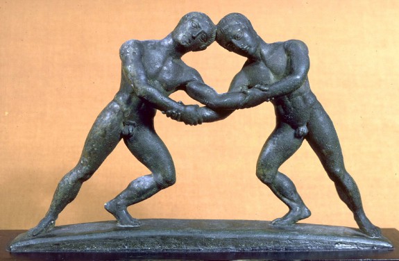 Cista Handle in the Form of Two Wrestlers