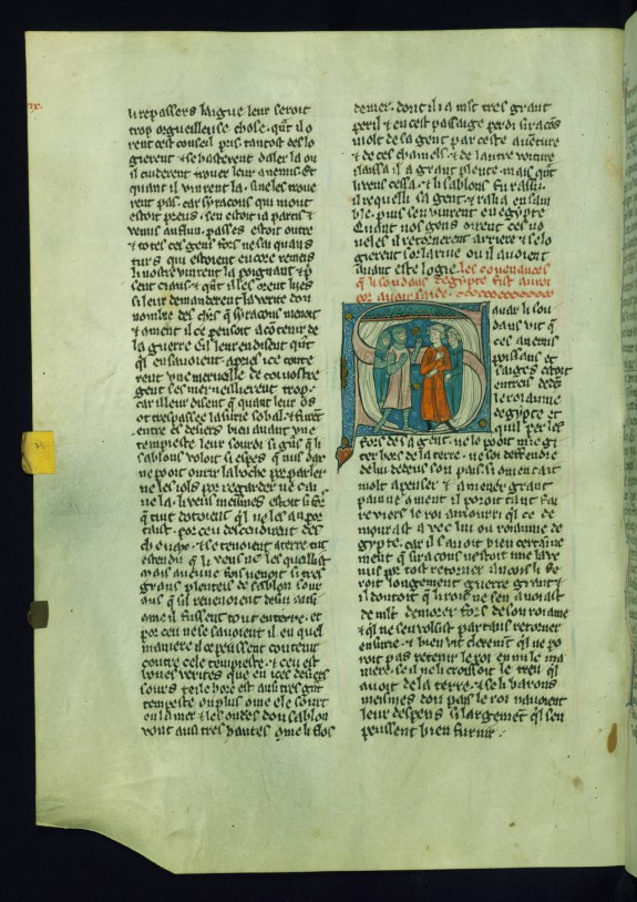 Initial S with Crusaders and Two Men Discussing the Renewal of the Treaty Between the Sultan of Egypt and the King of Jerusalem