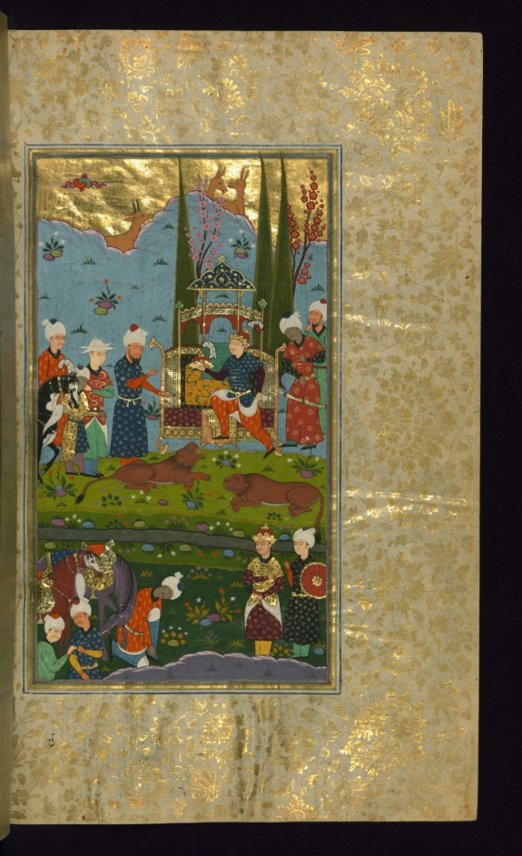 Bahram Gur Seizes the Crown After Having Killed Two Lions