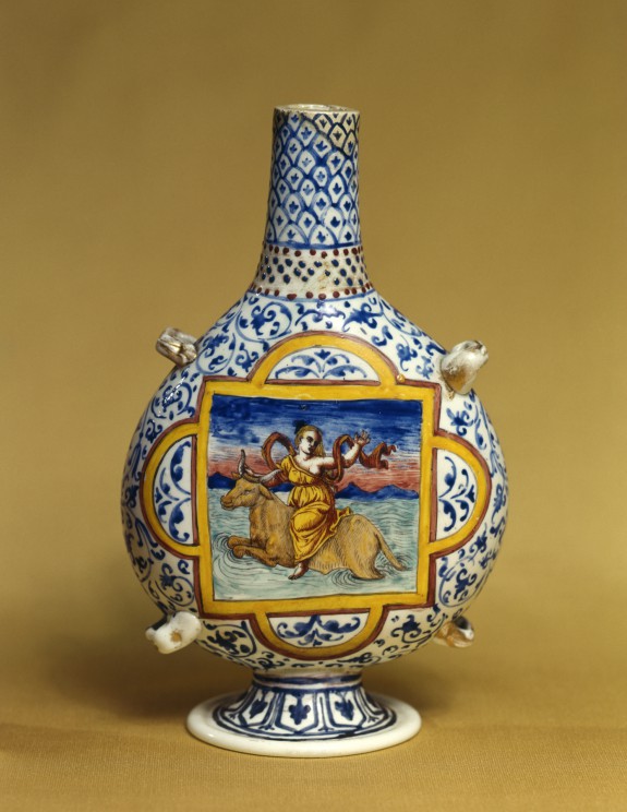 Milk Glass Vase in the Shape of a Pilgrim's Flask