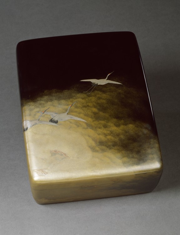 Box for Documents and Papers (ryoshi bako) with Cranes in Flight