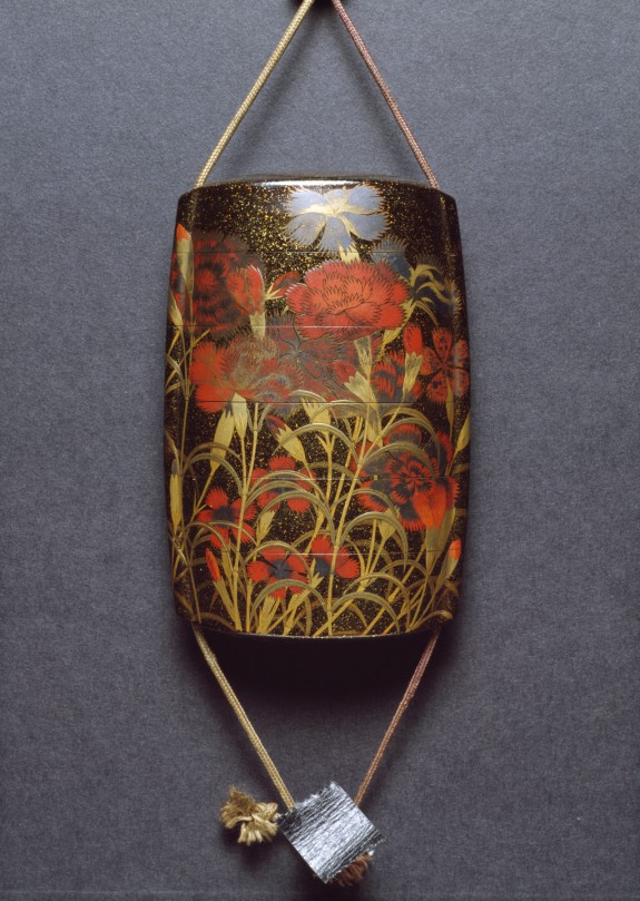 Inro with Autumn Carnations and Badger Netsuke