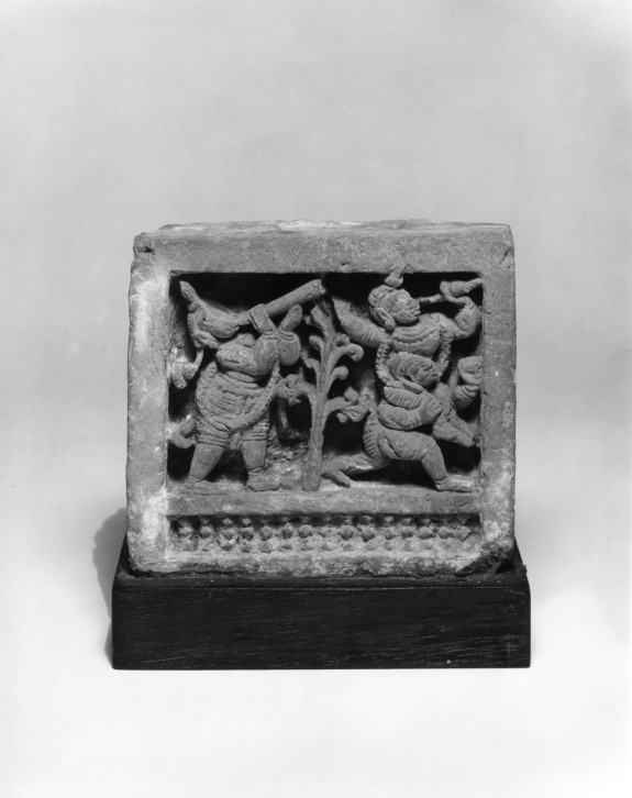One of a Pair of Carved Bricks Representing Musicians
