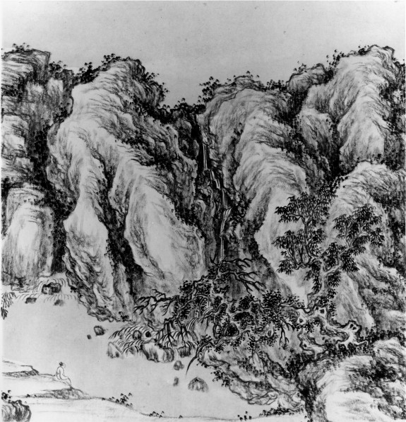 Landscape with a Lone Figure Contemplating a Waterfall