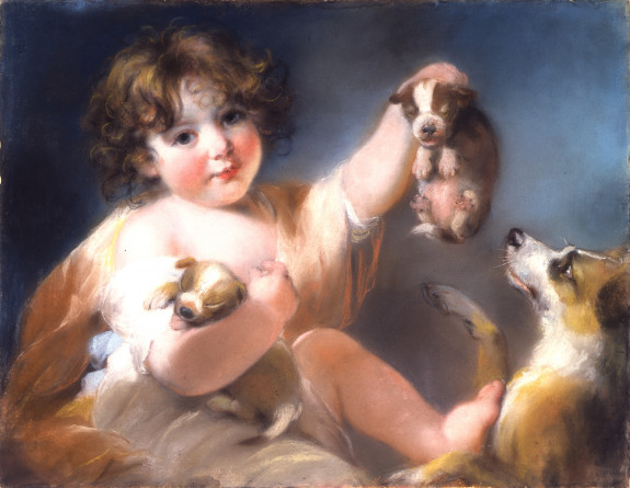Child with Puppies