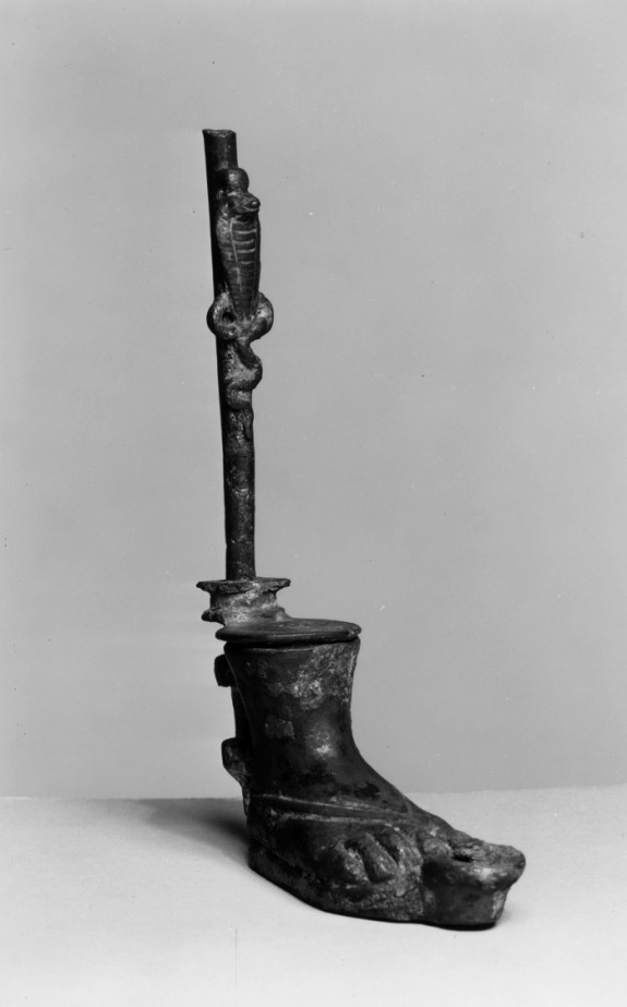 Lamp in the Form of a Foot with a Serpent