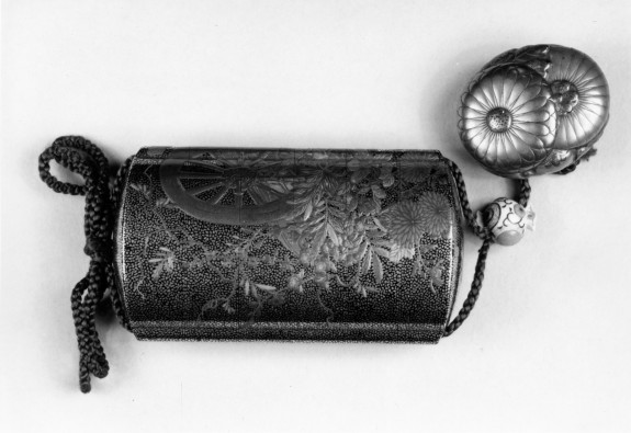 Inro with Cart of Flowers from the Four Seasons, with Netsuke