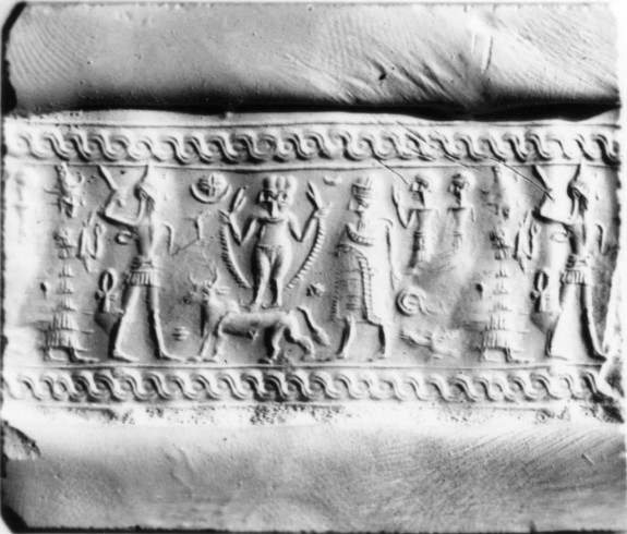 Cylinder Seal with Deities and Worshippers