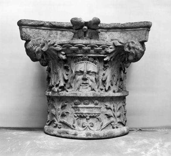 Capital with Four Masks and Acanthus Leaves