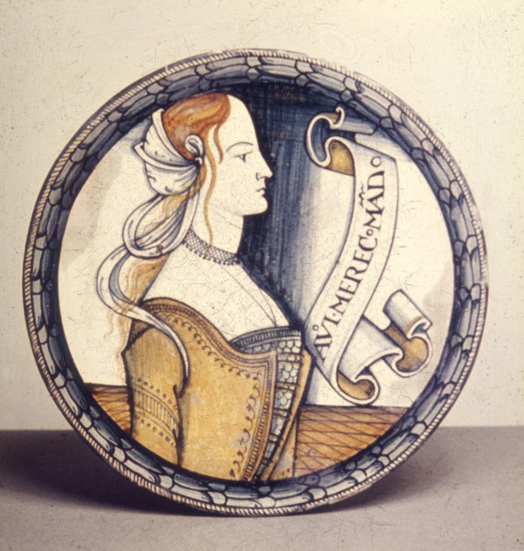 Dish with Female Bust and Inscription