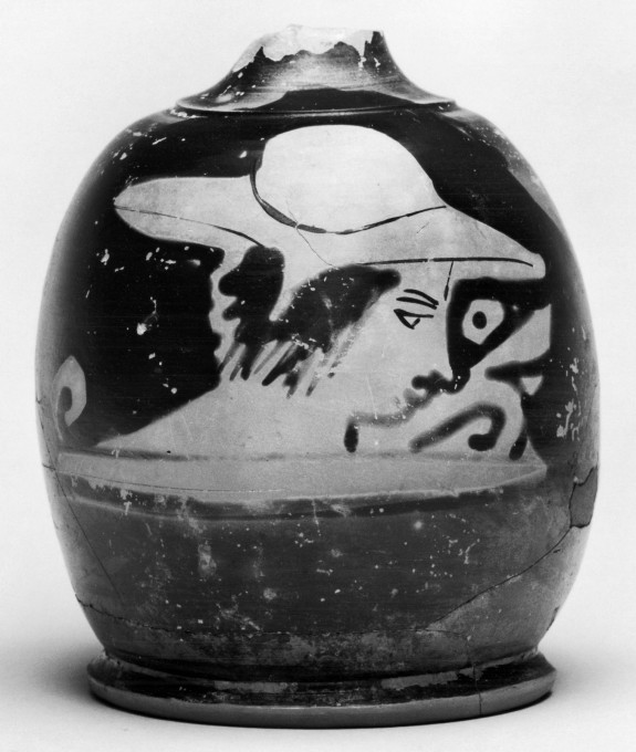 Squat Lekythos with Youth Wearing a Hat