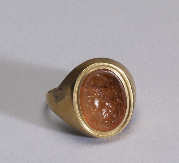 Intaglio with the Head of Herakles Set in a Ring