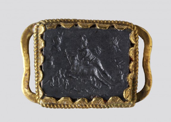Intaglio with Mithras Slaying the Bull and the God Abraxas Set in a Mount